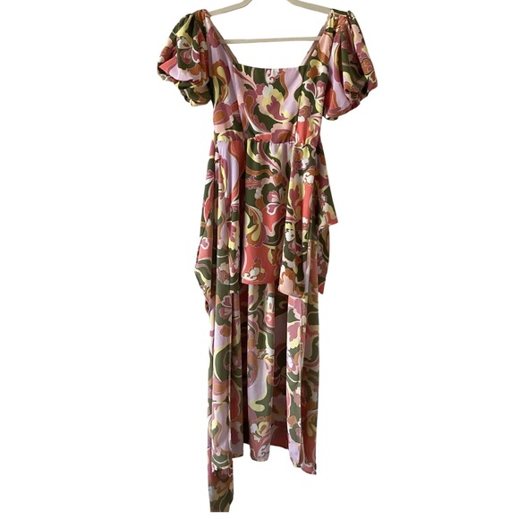Show Me Your Mumu Dress Small Wrap Maxi Floral Puff Sleeve Smocked Waist - Picture 1 of 8
